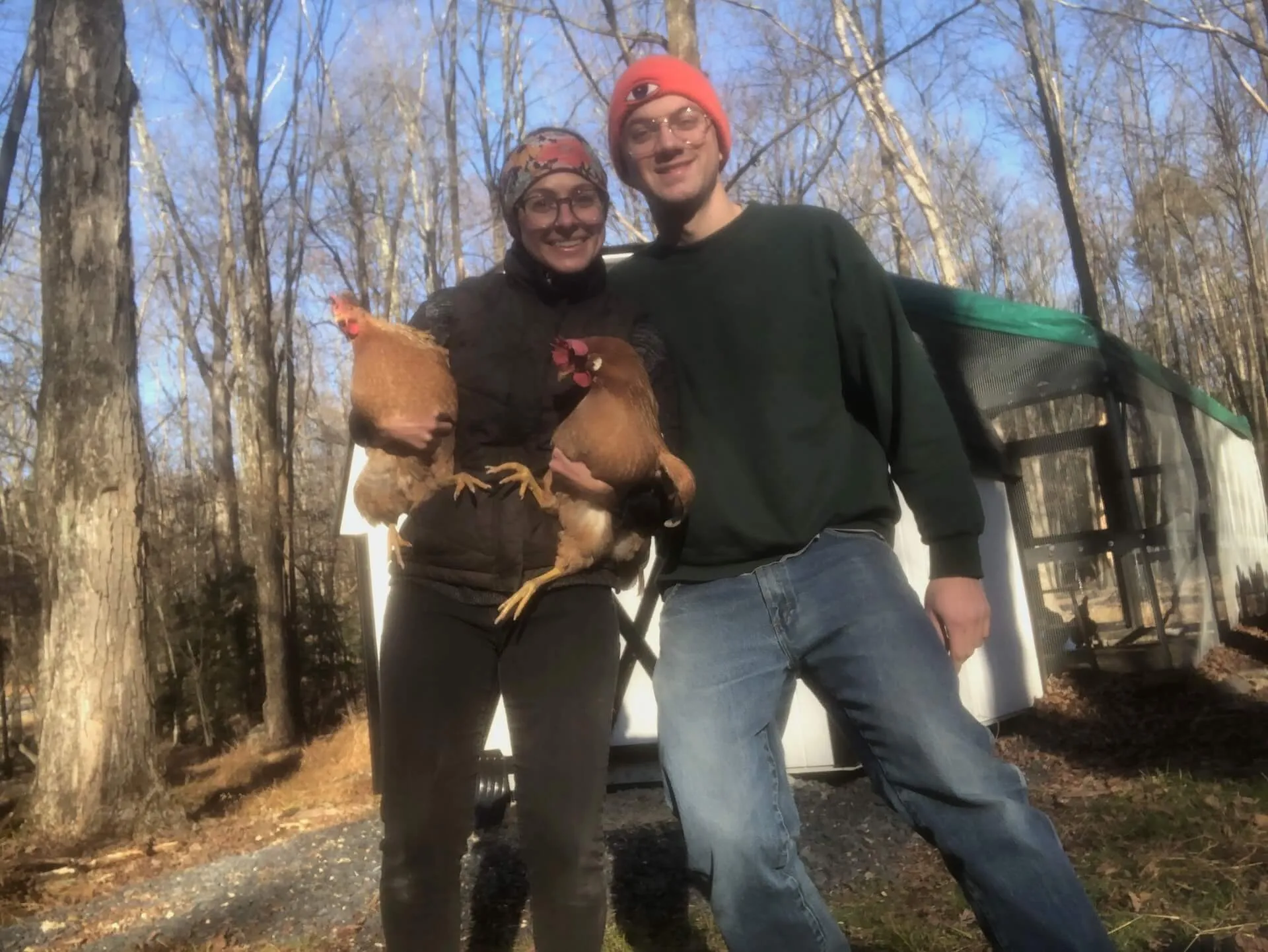 Family photo with our chickens